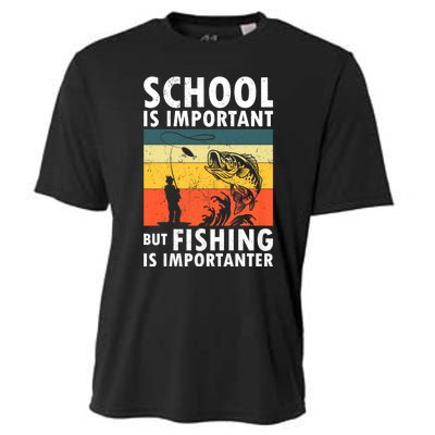 Funny Fishing Fisherman Lover School Is Important But Fishing Is Importanter Cooling Performance Crew T-Shirt