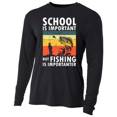 Funny Fishing Fisherman Lover School Is Important But Fishing Is Importanter Cooling Performance Long Sleeve Crew