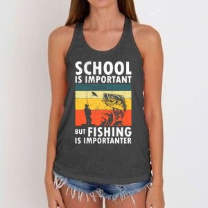 Funny Fishing Fisherman Lover School Is Important But Fishing Is Importanter Women's Knotted Racerback Tank