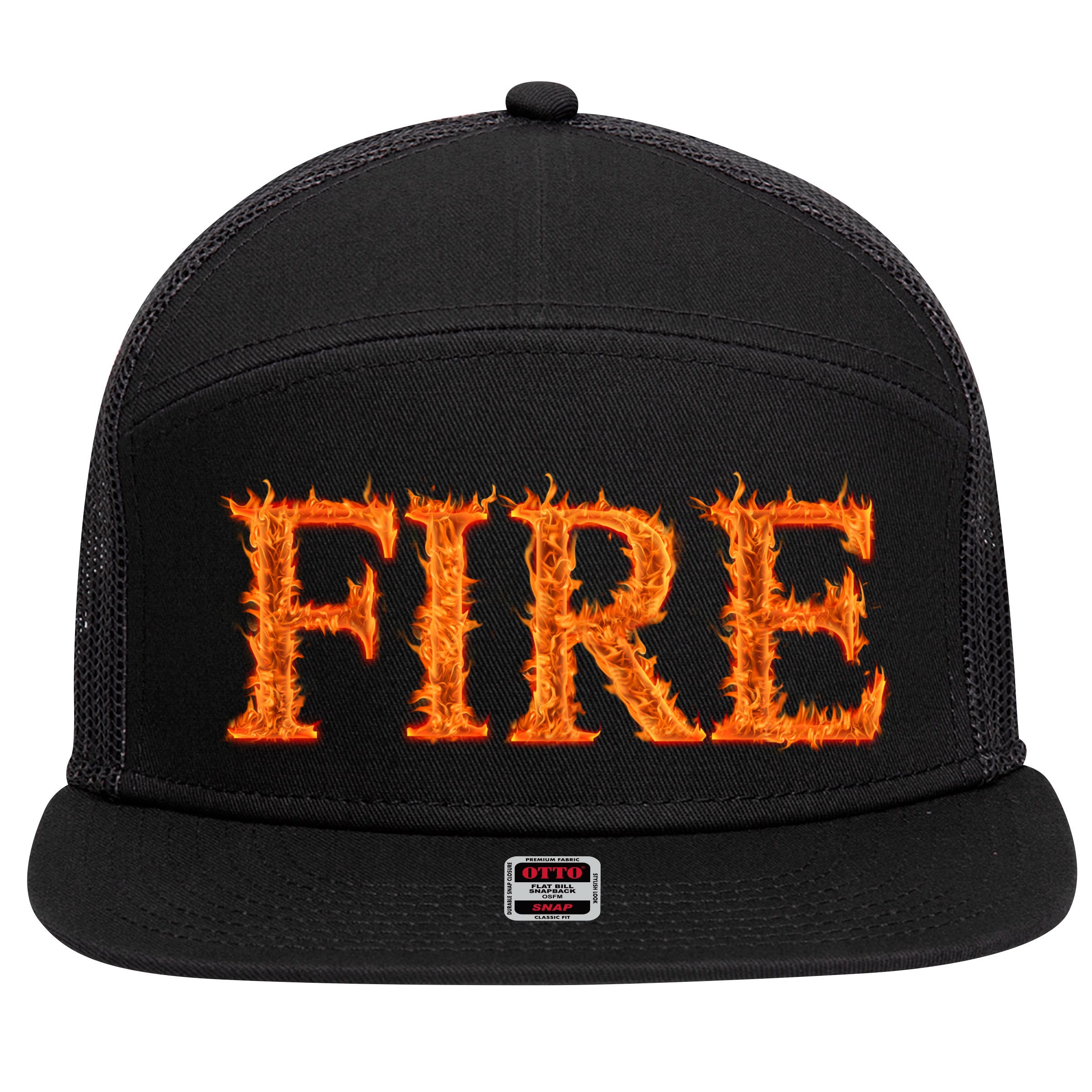 Flaming Fire 7 Panel Mesh Trucker Snapback Hat