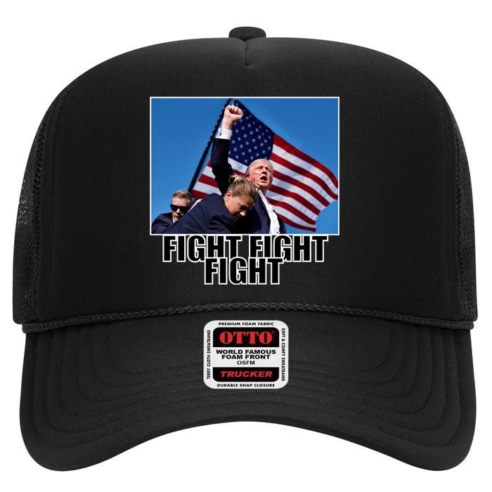 Fight Fight Fight For America Trump 2024 Assassination Attempt High Crown Mesh Back Trucker Hat