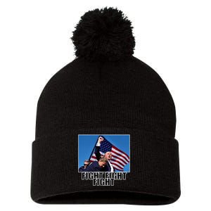 Fight Fight Fight For America Trump 2024 Assassination Attempt Pom Pom 12in Knit Beanie