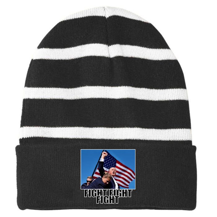 Fight Fight Fight For America Trump 2024 Assassination Attempt Striped Beanie with Solid Band