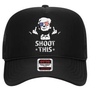 Fight Fight Fight Trump 2024 American Flag Shoot This High Crown Mesh Back Trucker Hat