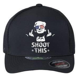 Fight Fight Fight Trump 2024 American Flag Shoot This Flexfit Unipanel Trucker Cap