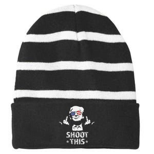 Fight Fight Fight Trump 2024 American Flag Shoot This Striped Beanie with Solid Band