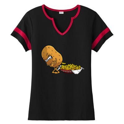 Funny French Fries Designs For  Potato Food Eaters Ladies Halftime Notch Neck Tee