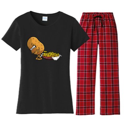 Funny French Fries Designs For  Potato Food Eaters Women's Flannel Pajama Set