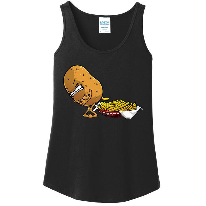 Funny French Fries Designs For  Potato Food Eaters Ladies Essential Tank