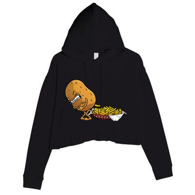 Funny French Fries Designs For  Potato Food Eaters Crop Fleece Hoodie