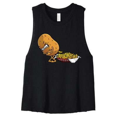 Funny French Fries Designs For  Potato Food Eaters Women's Racerback Cropped Tank