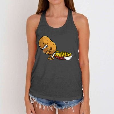 Funny French Fries Designs For  Potato Food Eaters Women's Knotted Racerback Tank