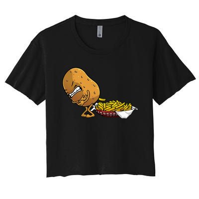 Funny French Fries Designs For  Potato Food Eaters Women's Crop Top Tee