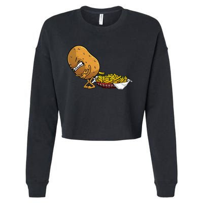 Funny French Fries Designs For  Potato Food Eaters Cropped Pullover Crew