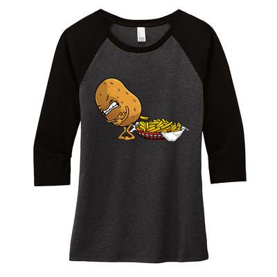 Funny French Fries Designs For  Potato Food Eaters Women's Tri-Blend 3/4-Sleeve Raglan Shirt