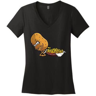 Funny French Fries Designs For  Potato Food Eaters Women's V-Neck T-Shirt