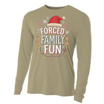 Forced Family Fun Funny Sarcastic Christmas Light Cooling Performance Long Sleeve Crew