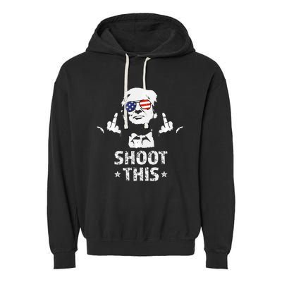 Fight Fight Fight Trump 2024 American Flag Shoot This Garment-Dyed Fleece Hoodie