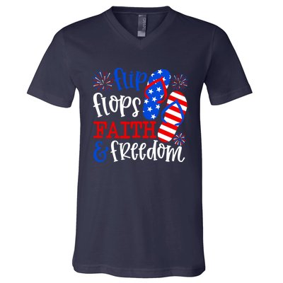 Flip Flops Faith And Freedom V-Neck T-Shirt