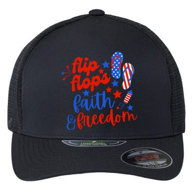 Flip Flops Faith And Freedom Flexfit Unipanel Trucker Cap