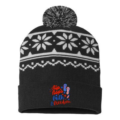 Flip Flops Faith And Freedom USA-Made Snowflake Beanie