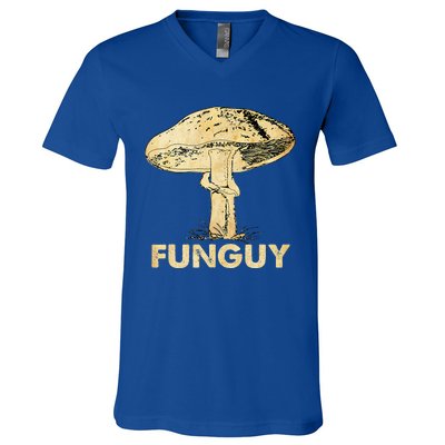 Funguy Funny Fungi Fungus Mushroom Funny Guy Vintage V-Neck T-Shirt