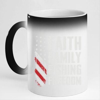 Faith Family Fishing Freedom Funny Bass Fisher Gift 11oz Black Color Changing Mug