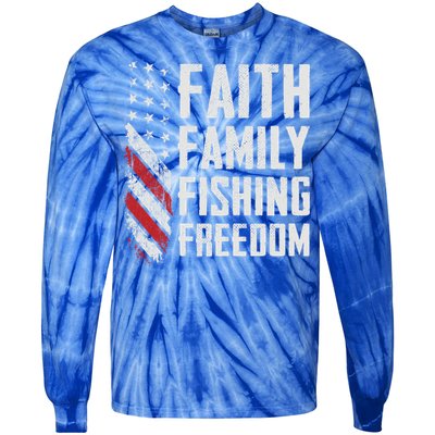 Faith Family Fishing Freedom Funny Bass Fisher Gift Tie-Dye Long Sleeve Shirt