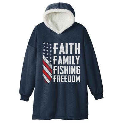 Faith Family Fishing Freedom Funny Bass Fisher Gift Hooded Wearable Blanket