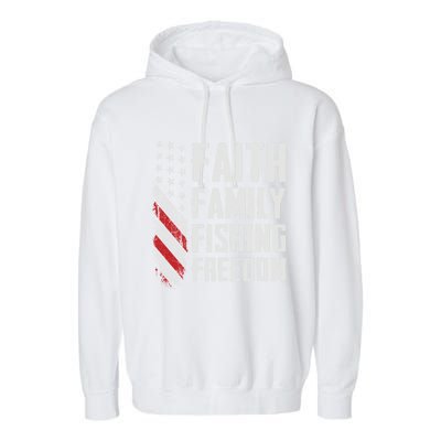 Faith Family Fishing Freedom Funny Bass Fisher Gift Garment-Dyed Fleece Hoodie