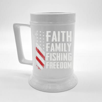 Faith Family Fishing Freedom Funny Bass Fisher Gift Beer Stein