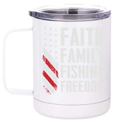 Faith Family Fishing Freedom Funny Bass Fisher Gift 12 oz Stainless Steel Tumbler Cup