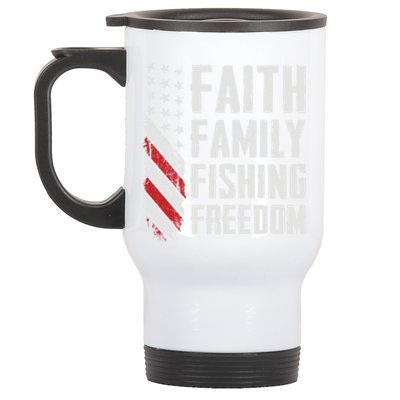 Faith Family Fishing Freedom Funny Bass Fisher Gift Stainless Steel Travel Mug