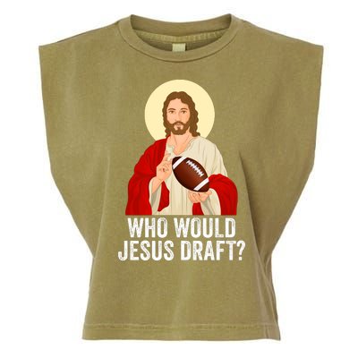 Funny Fantasy Football Who Would Jesus Draft Funny FFL Draft Funny Christians Garment-Dyed Women's Muscle Tee