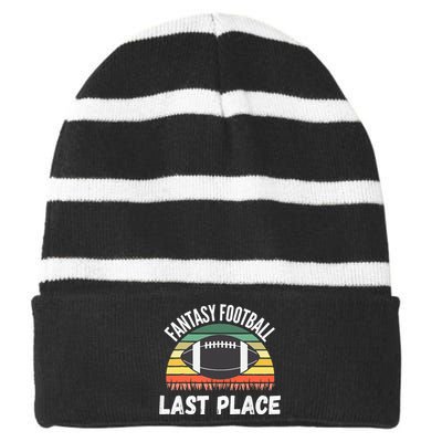 Funny Fantasy Football Draft Day Football Game Last Place Striped Beanie with Solid Band