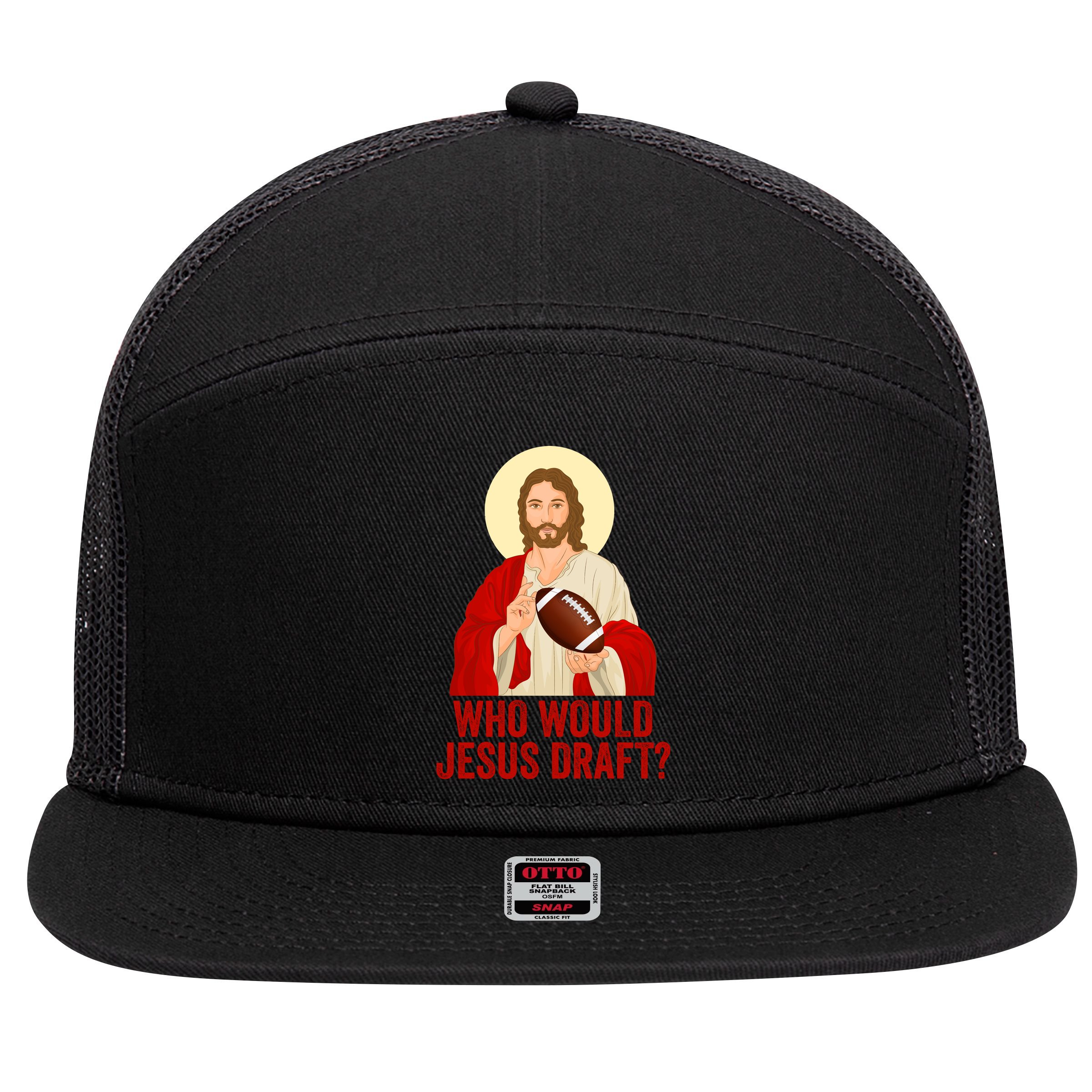 Funny Fantasy Football Who Would Jesus Draft Funny Christians Funny FFL Draft 7 Panel Mesh Trucker Snapback Hat