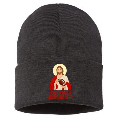 Funny Fantasy Football Who Would Jesus Draft Funny Christians Funny FFL Draft Sustainable Knit Beanie