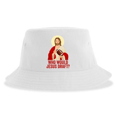 Funny Fantasy Football Who Would Jesus Draft Funny Christians Funny FFL Draft Sustainable Bucket Hat