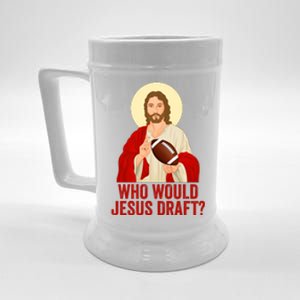 Funny Fantasy Football Who Would Jesus Draft Funny Christians Funny FFL Draft Beer Stein