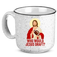 Funny Fantasy Football Who Would Jesus Draft Funny Christians Funny FFL Draft 15oz Campfire Ceramic Mug
