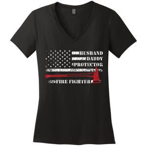 Firefighter Funny Firemen Fire Truck Graphic Women's V-Neck T-Shirt