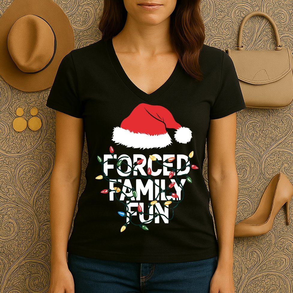 Forced Family Fun Sarcastic Christmas Funny Women's V-Neck T-Shirt
