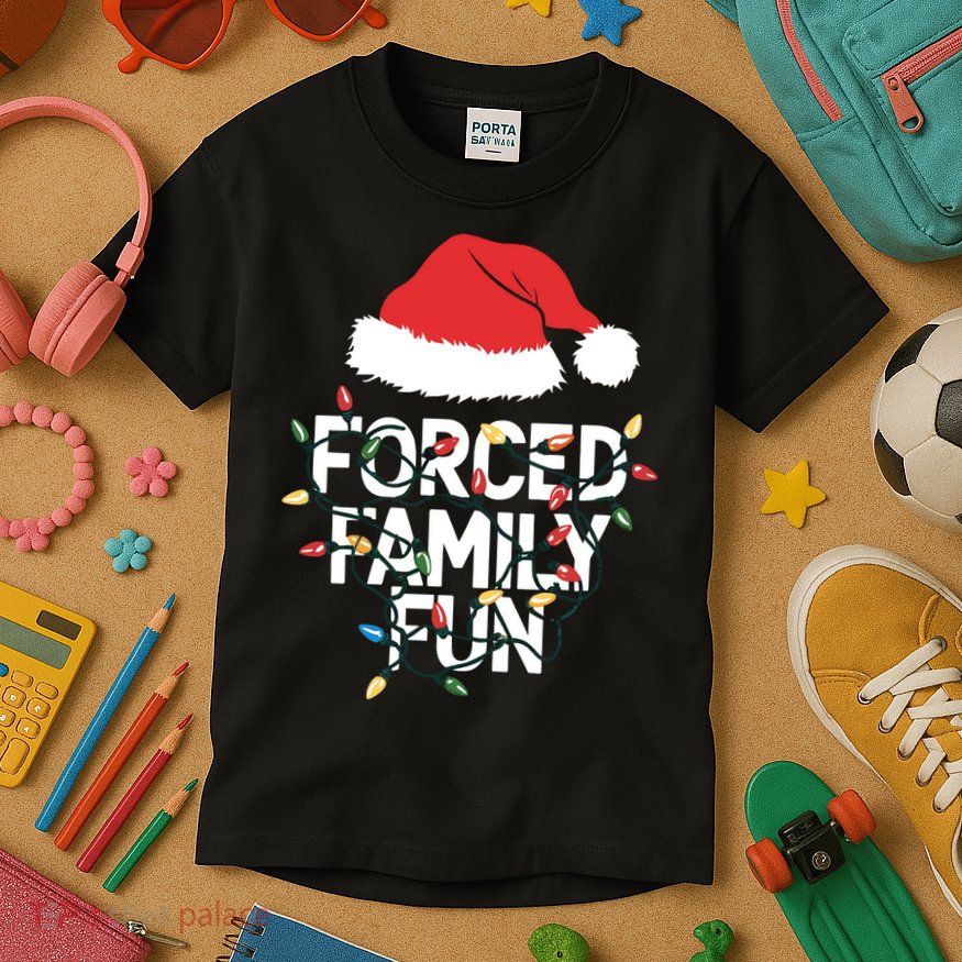 Forced Family Fun Sarcastic Christmas Funny Kids T-Shirt