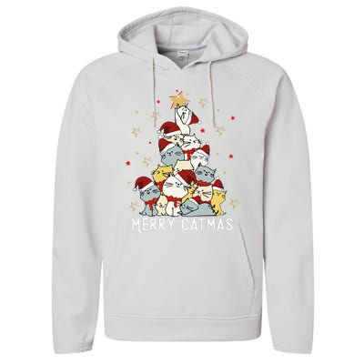 Festive Feline Fun Adorable Christmas Tree Kitty for Cat Lovers Performance Fleece Hoodie