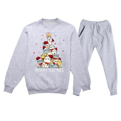 Festive Feline Fun Adorable Christmas Tree Kitty for Cat Lovers Premium Crewneck Sweatsuit Set