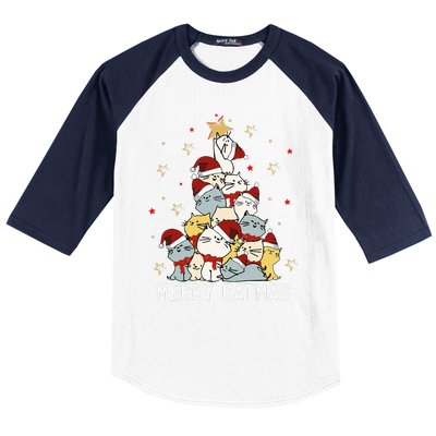 Festive Feline Fun Adorable Christmas Tree Kitty for Cat Lovers Baseball Sleeve Shirt