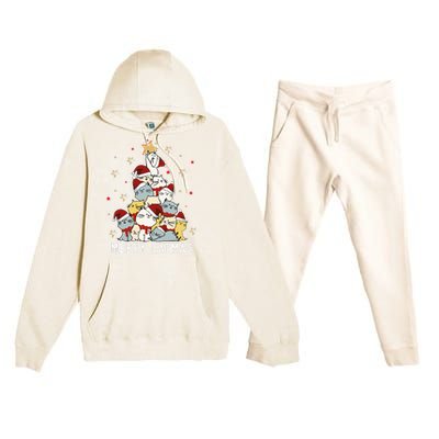 Festive Feline Fun Adorable Christmas Tree Kitty for Cat Lovers Premium Hooded Sweatsuit Set