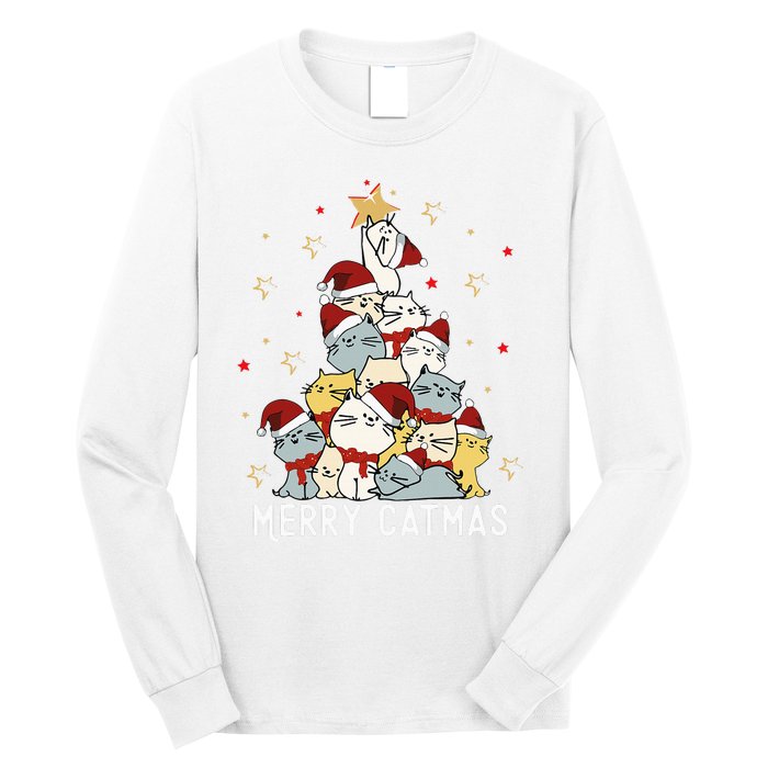 Festive Feline Fun Adorable Christmas Tree Kitty for Cat Lovers Long Sleeve Shirt