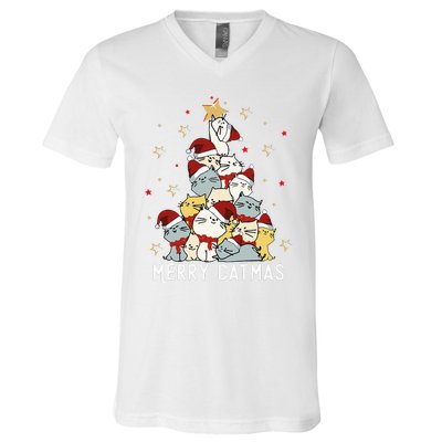 Festive Feline Fun Adorable Christmas Tree Kitty for Cat Lovers V-Neck T-Shirt