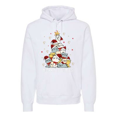 Festive Feline Fun Adorable Christmas Tree Kitty for Cat Lovers Premium Hoodie